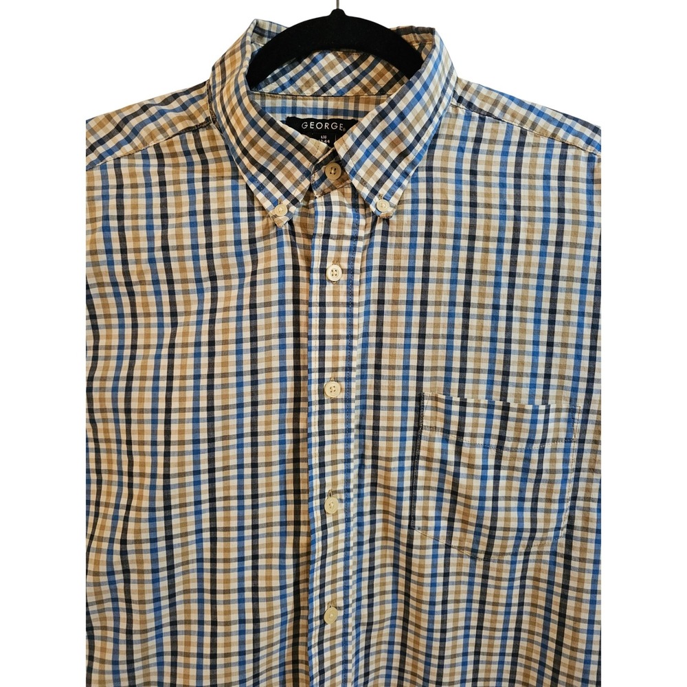 George Mens Large Short Sleeve Plaid Button Down Shirt Blue‎ Blitz PM20112T